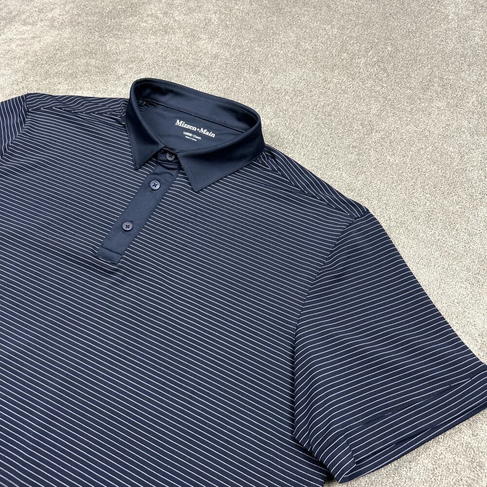 Mizzen Main Polo Shirt Mens Large Classic Navy Striped Performance Stretch Golf